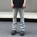 Men's Washed Ice Blue Straight Leg Jeans - High Street Vibe Casual Denim Pants With Slight Flare (S-3xl)_mkmklike.com