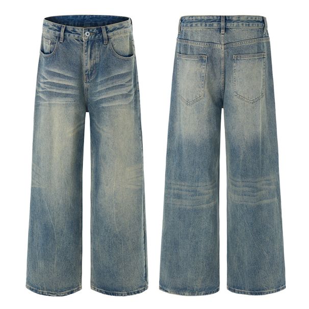 Men's Clothing & Archer0603 & American Streetwear Brand Washed 3D Whiskered Wide Leg Jeans, High Street Style Men's Long Pants_mkmklike.com