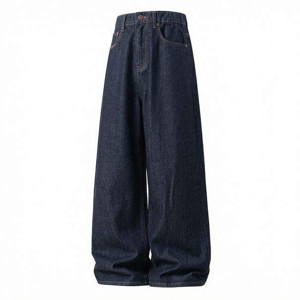 Men's Retro American Style Raw Denim Black Jeans Loose Casual Straight Leg Pants Contrasting Stitching Textured Trousers Spring Style_mkmklike.com