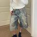 Women's Heavyweight Graffiti Print Washed Cropped Jeans Loose Fit Straight Leg Pants Versatile Summer Denim_mkmklike.com