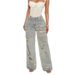 Women's Clothing Distressed Washed Wide-Leg Jeans For Women - High Waisted Vintage Denim Pants With Ripped Details (Khaki, S-XXL)_mkmklike.com