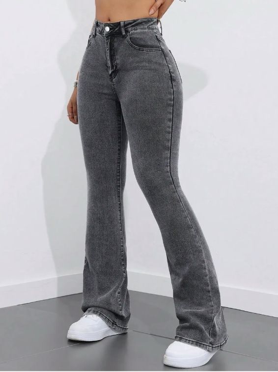 "Russian-Style Flared Jeans For Women – High-Waisted Bootcut Denim Pants (Size 25-32, Greyish Wash)"_mkmklike.com