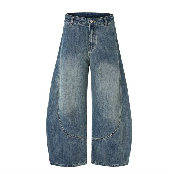 American High Street Scimitar Jeans Men's Washed Vintage Design Three-Dimensional Tailoring Loose Wide-Leg Pants_mkmklike.com