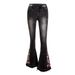 Women's Clothing Elastic Heavy Industry Embroidered Flower Flared Pants Black Jeans Trousers For Women_mkmklike.com