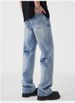 Lightning Burst Pattern Washed Jeans Men's American High Street Tied Flower Washed Trousers_mkmklike.com