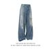 Men's Retro Graffiti Wide Leg Jeans Casual Loose Straight Leg Trousers Trendy Spring New Curved Design American Style_mkmklike.com