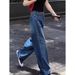 plus Size High-Waisted Slimming Denim Jeans Retro Style 2025 Autumn New Fashion Casual Wide Leg Long Pants for Women_mkmklike.com