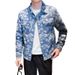 Handsome Young Man's Spring New Denim Personalized Jacquard Printed Pattern Washed Fashionable Men's Jacket_mkmklike.com