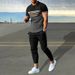 Men's Clothing casual short-sleeved suit 3D digital printing color stripes fashion short-sleeved trousers suit_mkmklike.com