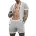 Men's hollowed out perspective cool casual thin men's short sleeved shorts set_mkmklike.com