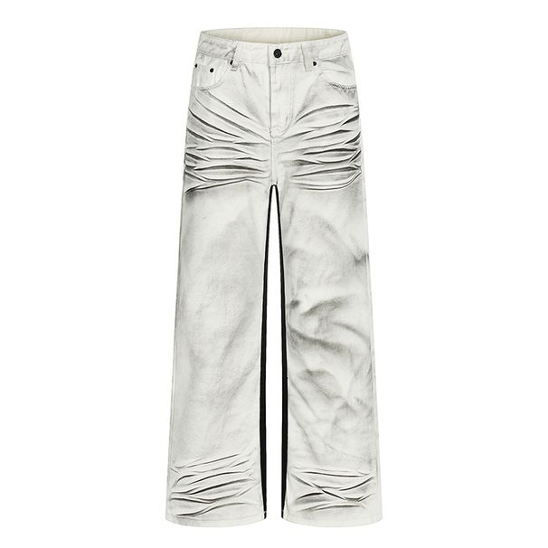 Vintage Distressed Denim Jeans – Streetwear Washed & Faded Straight-Leg Pants With Cat Whiskers (White, S-3xl)_mkmklike.com