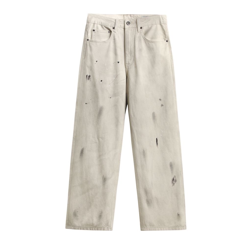 Paint Splatter Ink Denim Straight American Street Style Punk Washed Vintage Dirty Wide-Leg Casual Long Pants For Men_mkmklike.com