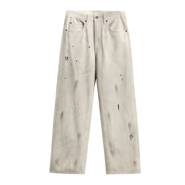 Paint Splatter Ink Denim Straight American Street Style Punk Washed Vintage Dirty Wide-Leg Casual Long Pants For Men_mkmklike.com