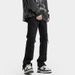 Cleanfit Ripped Jeans With Belt For Men, Trendy Brand, Slim Fit, Straight Leg, Slightly Flared, Black American High_mkmklike.com
