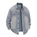 Men's Crochet Embroidered Denim Jacket – Lightweight Distressed Cotton Coat, Loose Fit Casual Blazer (S-XXL, Light Blue)_mkmklike.com