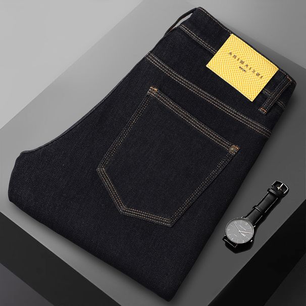 High-end Four-way Stretch Loose-fit High Elasticity, Pure Original Color, Straight-leg Jeans, Colorfast Men's Trousers_mkmklike.com