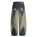 Color-Block Washed Scimitar Jeans Men's Loose Street Style Ins Niche Design Wide-Leg Pants_mkmklike.com