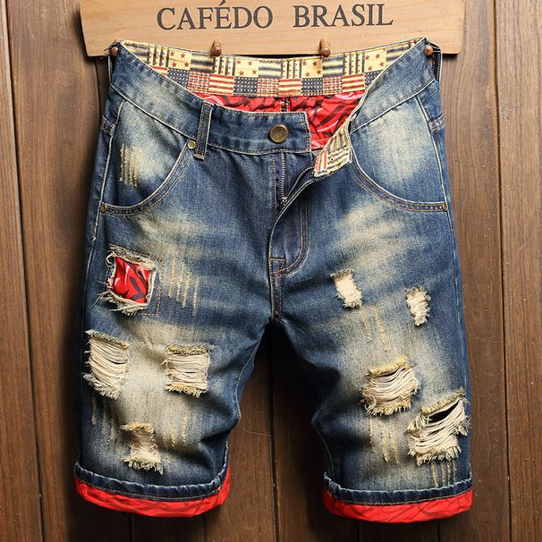 New Summer Vintage Washed Men Denim Shorts Casual Fashion Street Wear Ripped Hole Patches Distressed Male Straight Jeans Shorts_mkmklike.com