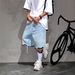 Men's Clothing Men's Summer Trendy Thin Denim Shorts With Frayed Edges, Perfect For Basketball, Casual, Mid Length, Loose Fitting, Five Point Pants._mkmklike.com