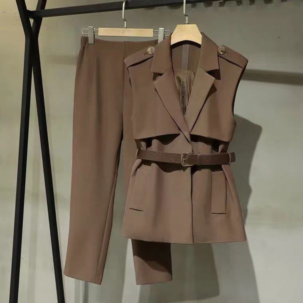 Women's Clothing women's temperament suits women's new professional formal wear sleeveless suit collar jacket two piece suit_mkmklike.com