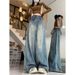 Vintage Wide-Leg Jeans For Women, Spring And Autumn New Style, Plus Size, Slimming Design, Loose Fit, Floor-Length Pants_mkmklike.com