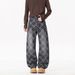 Men's Clothing Men's Retro Blue Plaid Wide Leg Jeans Slightly Flared Loose Fit Sophisticated Design Spring Style_mkmklike.com