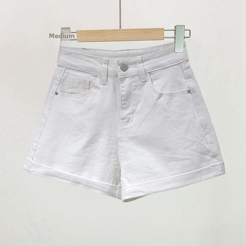Women's High Waist Denim Shorts Korean Style Summer 2026 Loose Fit Slimming Trendy Rolled up Hem a Line Wide Leg Hot Pants_mkmklike.com