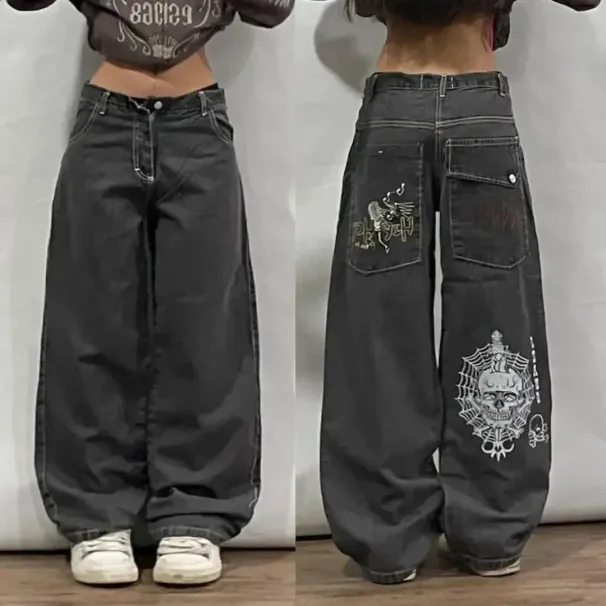 Y2k Gothic Heavy Industrial Pocket Skull Embroidery Rises In Mens And Womens Haruku Streetwear Punk Casual Wide Leg_mkmklike.com