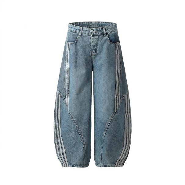 Plus Size Hot Girl Striped Jeans Women 2025 Autumn Design Loose Slimming Scimitar Casual Wide Leg Pants_mkmklike.com
