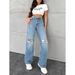 Wish Women's Cross Border Trade Washed Casual Straight Leg Jeans Loose Fit Trendy Versatile Long Pants Spring Autumn Style_mkmklike.com