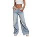 Women's Clothing Low Waist Wide Leg Pants Retro Washed Blue Slim Pants Spring_mkmklike.com