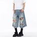 "Men's Distressed Ripped Jeans – Vintage Washed Cropped Denim, Loose Fit Streetwear (Edgy Punk Style, Summer Casual, Retro Grunge Look)"_mkmklike.com