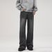LKTM Men's Trendy Design Jeans Archer0603 Midweight Flared Pants American Retro Style Lightning Crack Washed mid Waist Polyester_mkmklike.com