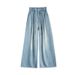Women's Tencel Jeans, Summer Thin Style, 2025 New Model, Wide-Leg, Elastic Waist, Loose Fit, Petite Size, Draped,_mkmklike.com