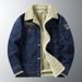 Loom European American Style Casual Fleece-Lined Denim Jacket For Men, Youth, Autumn And Winter, Loose Fit, Plus Size, Warm_mkmklike.com