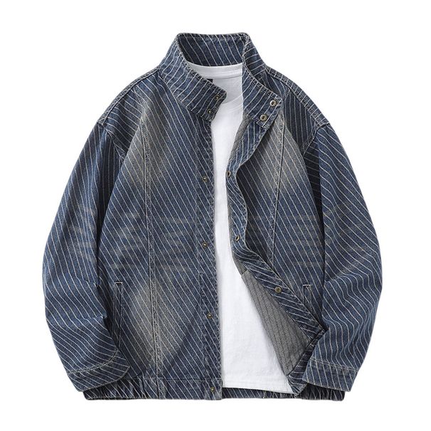 Men's Vintage Washed Denim Jacket - American Classic Relaxed Fit Workwear Coat With Distressed Finish_mkmklike.com