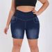 Women's Plus Size Stretch Denim Shorts With Elastic Waist - High-Rise Straight Leg Mid-Length Casual Capri Jeans For Work & Daily Wear_mkmklike.com