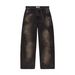 High Waist Straight Leg Jeans For Men With Whiskered Cat Whiskers Print Washed Design Loose Fit_mkmklike.com