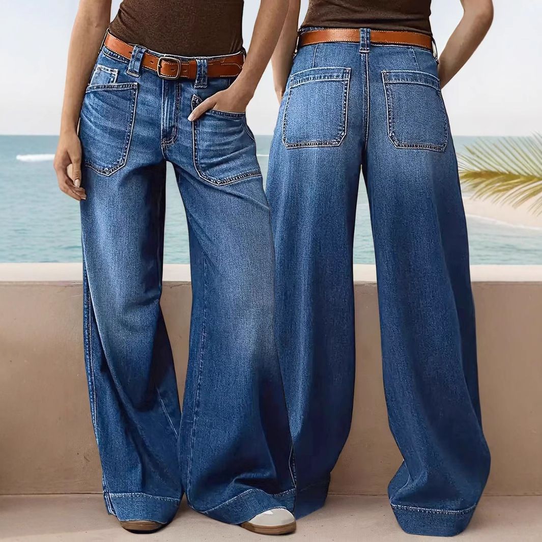 Women's Clothing Loose Slim Women's Wide Leg Straight Pants Denim Nine Point Pants_mkmklike.com