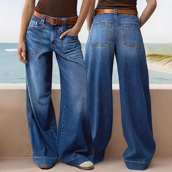 Women's Clothing Loose Slim Women's Wide Leg Straight Pants Denim Nine Point Pants_mkmklike.com