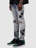 K New Star Patterned Fashionable High Street Denim Pants For Men, Slim Fit, Elastic And Handsome Pants_mkmklike.com