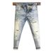 Men's Clothing Men's Slim Fit Skinny Jeans Trendy Paisley Patch Distressed Washed High Street Fashion Summer Denim Ripped_mkmklike.com