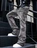 Men's Trendy Loose Wide Leg Pants American Retro Washed Distressed Gray Splatter Paint Curved Blade Jeans_mkmklike.com