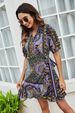 Printed Women's Dress Lace Up Waist Slim A-line Dress_mkmklike.com