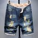 Men's Clothing Jeans Summer Thin Trendy Ripped Nostalgic Pants Mid Length Pants_mkmklike.com
