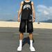 Men's Patchwork Denim Shorts, Loose Fit Cargo Knee-Length Shorts With Multiple Pockets For Casual Streetwear_mkmklike.com