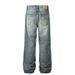 Men's Distressed Knee Jeans Street Style American Loose Casual Straight Long Washed Vintage Floor-Length Wide Leg Pants_mkmklike.com