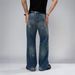 Men's Heavy-Distressed Denim Jeans – Vintage Washed Relaxed Straight Fit With Ripped Details (Blue, S-Xxxl)_mkmklike.com