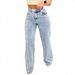 Women's Clothing Classic Straight-Leg Women's Jeans - High Waist, Light Wash Denim, Comfortable Cotton Blend For Casual & Streetwear_mkmklike.com