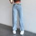 Women's plus Size Straight Leg Jeans Trendy Wide Leg Floor Length Loose Trousers New Style Casual Denim_mkmklike.com